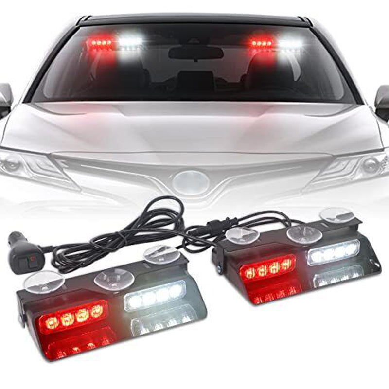 Professionelle 16-LED Auto Warnleuchte mit 1-zu-2 Steuerung & Superhelle Stroboskop Blitze – Wasserdicht IP65, Saugnapf Montage für Windschutzscheibe (Notfall, Baustelle, Sicherheit)