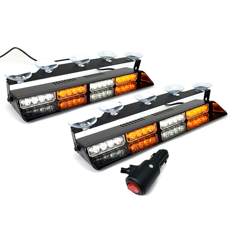 Professionelle 16-LED Auto Warnleuchte mit 1-zu-2 Steuerung & Superhelle Stroboskop Blitze – Wasserdicht IP65, Saugnapf Montage für Windschutzscheibe (Notfall, Baustelle, Sicherheit)