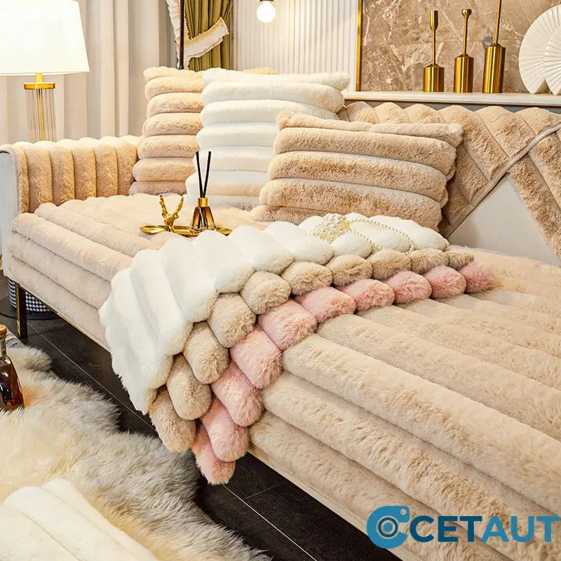 Kaninchen Pelz Anti-Rutsch Plüsch Sofa Abdeckung