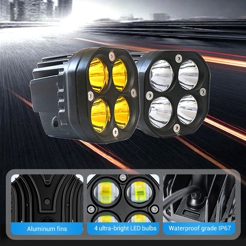 4-LED Motorradscheinwerfer (40W, 4000LM, IP67) – Aluminiumgehäuse, 6000K Tageslichtweiß