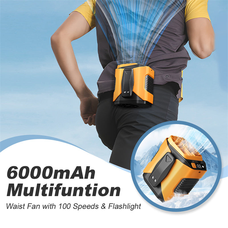 🌀 Leistungsstarker Hüftventilator mit 100 Geschwindigkeitsstufen – USB-C aufladbar, extrem starker Luftstrom, ideal für Baustelle, Outdoor & Reisen ⚡