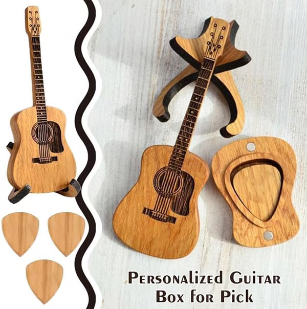 🎁Mini Cute Edition Holz-Gitarrenplektrum-Etui🎸