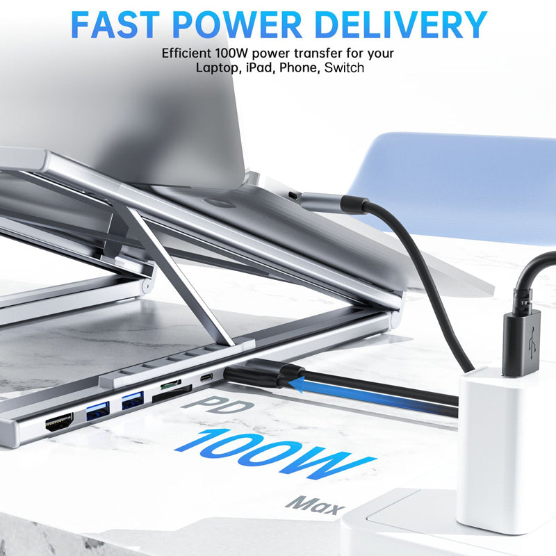 💻🔌 2-in-1 USB-C Dockingstation & Laptopständer – Mit 4K HDMI & Mehrfachanschlüssen