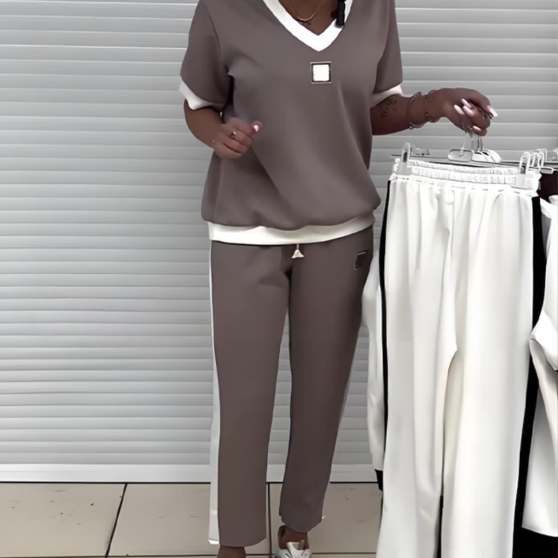 ✨Lässiges Damen-Zweiteiler: Top mit V-Ausschnitt und Hose