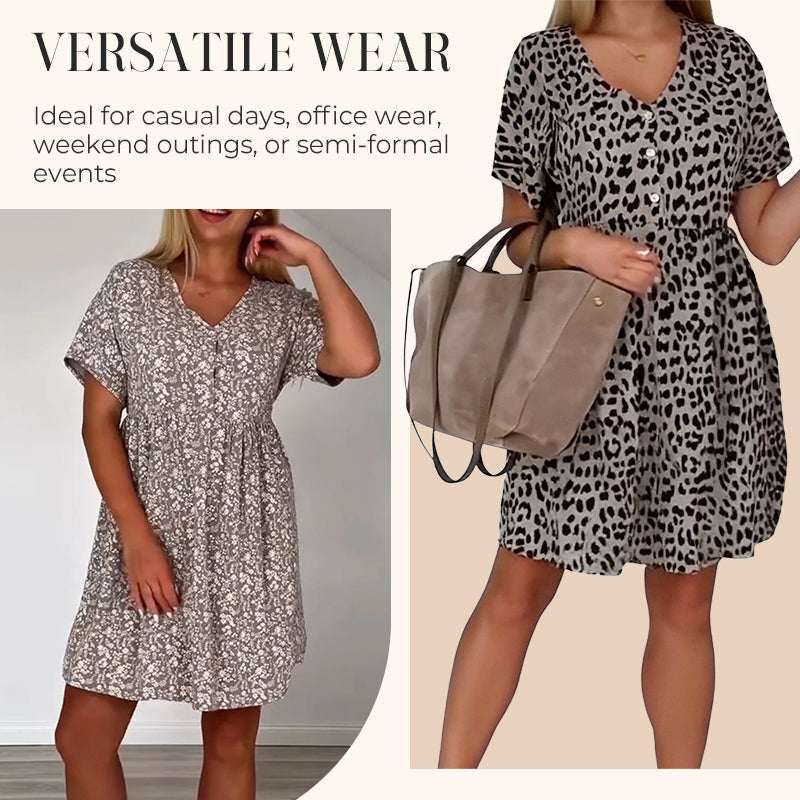 🔥Sommer-Hot-Sale 50% Rabatt❤️Lässiges Damenkleid mit V-Ausschnitt und kurzen Ärmeln