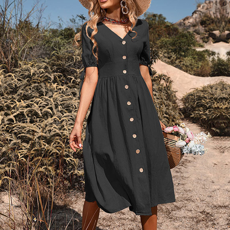 Casual Damenkleid mit V-Ausschnitt und Knopfleiste