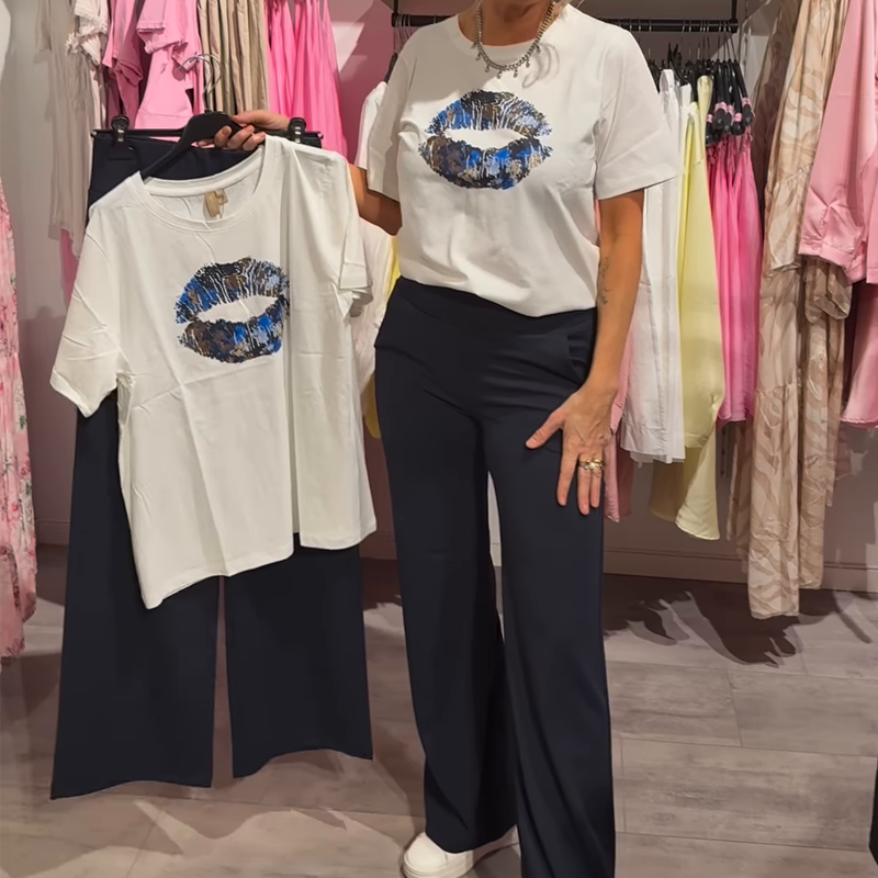 Zweiteiliges Set aus bedrucktem Oberteil und Hose für Damen