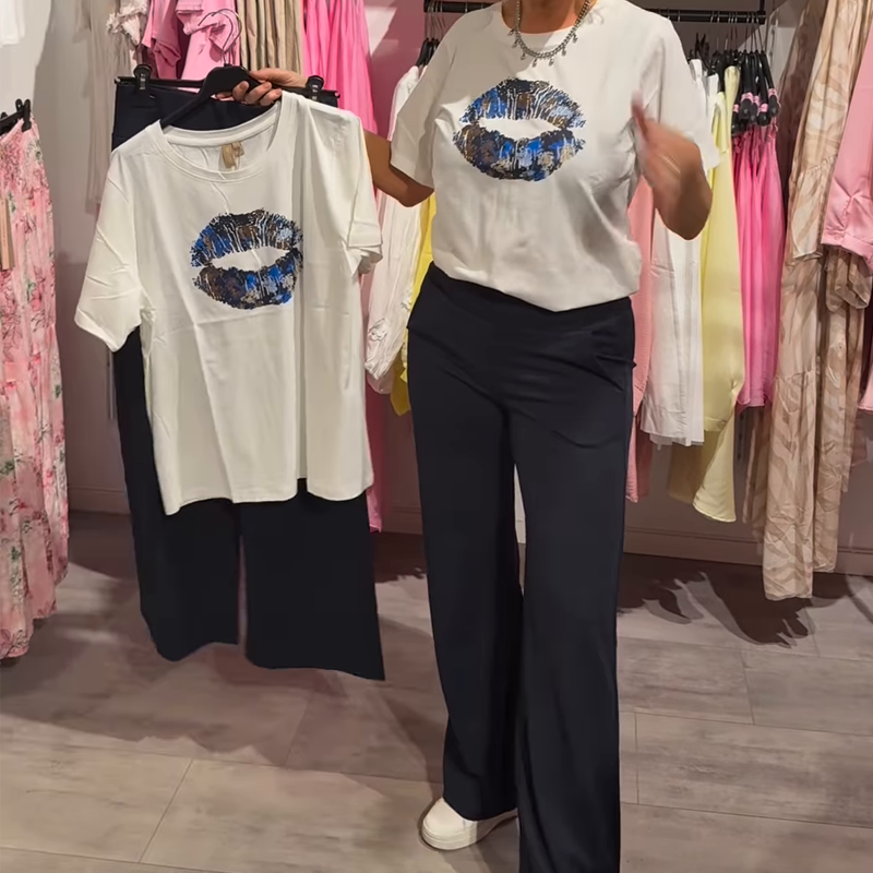 Zweiteiliges Set aus bedrucktem Oberteil und Hose für Damen