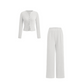 Zweiteiler: Figurbetontes Langarm-Top mit Knopfleiste & Hose mit weitem Bein