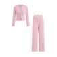 Zweiteiler: Figurbetontes Langarm-Top mit Knopfleiste & Hose mit weitem Bein