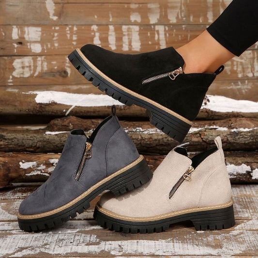 🥾✨Damenschuhe mit runder Spitze und Reißverschluss, für alle Fußformen geeignet