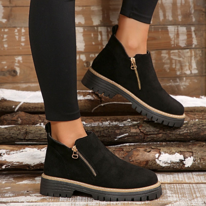 🥾✨Damenschuhe mit runder Spitze und Reißverschluss, für alle Fußformen geeignet