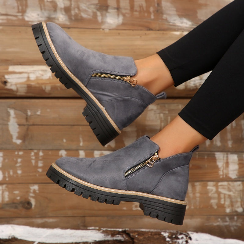 🥾✨Damenschuhe mit runder Spitze und Reißverschluss, für alle Fußformen geeignet
