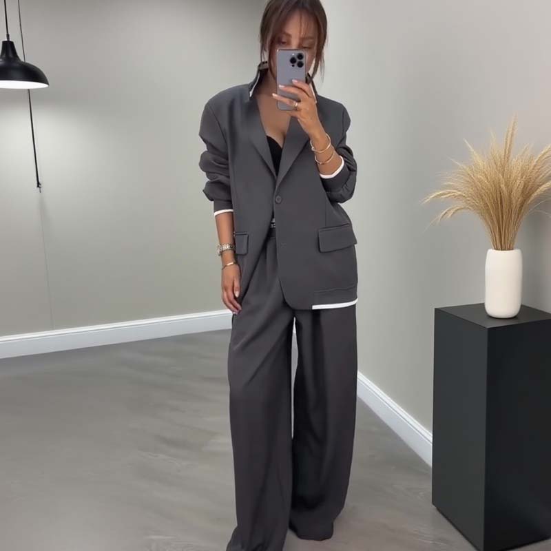 🍁🔥Begrenztes Angebot: Herbstneuheiten heute 50% reduziert! Damen-Zweiteiler: Blazer mit langen Ärmeln & Hose mit weitem Bein