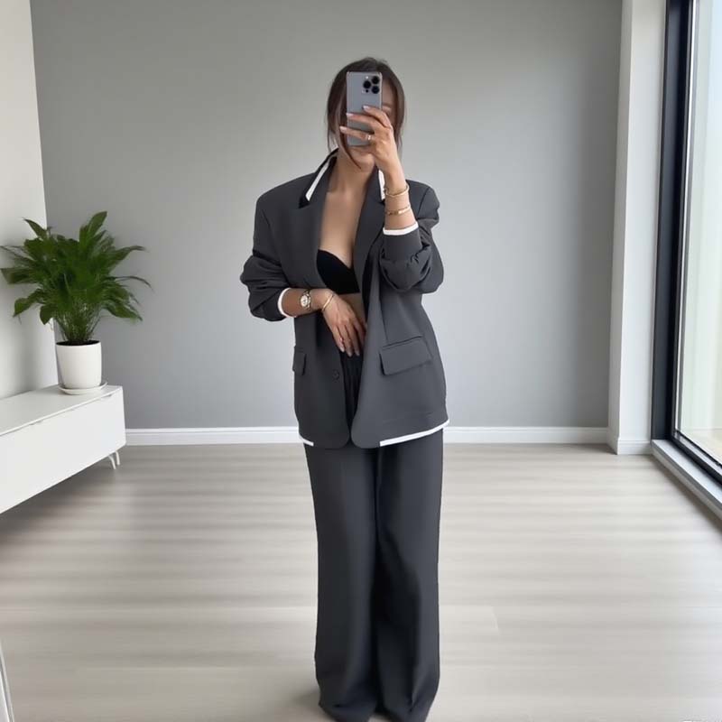 🍁🔥Begrenztes Angebot: Herbstneuheiten heute 50% reduziert! Damen-Zweiteiler: Blazer mit langen Ärmeln & Hose mit weitem Bein