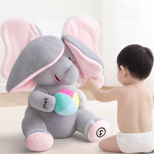 Versteckspiel-Elefant aus Plüsch - Trainingsspielzeug mit Geräuscheffekten für Babys ab 0+ Monaten | Förderung der Kopfkontrolle & sensorischen Entwicklung