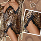 Damen sexy Set mit Leopardenmuster: Morgenmantel und Nachthemd