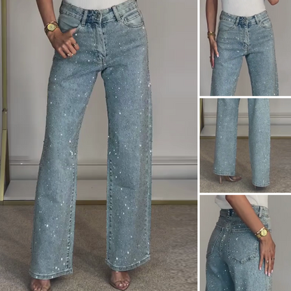 ✨Damen-Jeans mit Strass-Steinen & Used-Optik