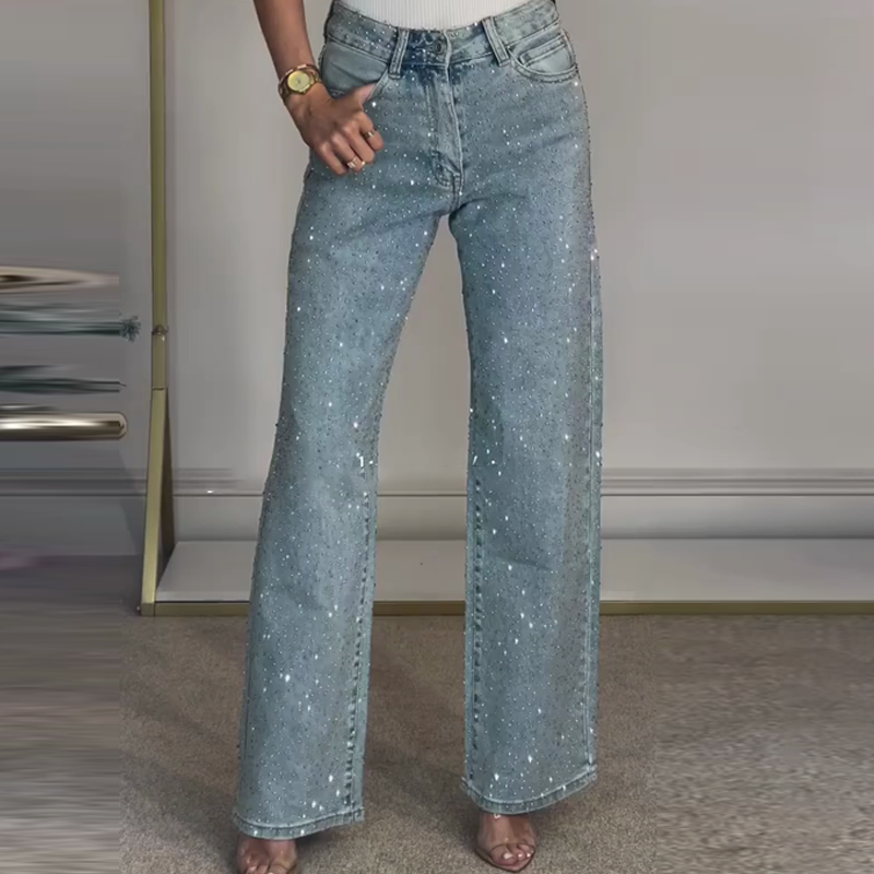 ✨Damen-Jeans mit Strass-Steinen & Used-Optik