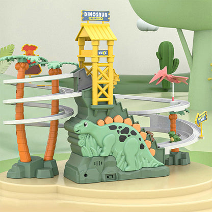 Elektrische Doppelspur-Dinosaurier-Rutsche – Interaktiver Spielspaß mit Spurwechseln und Lichteffekten