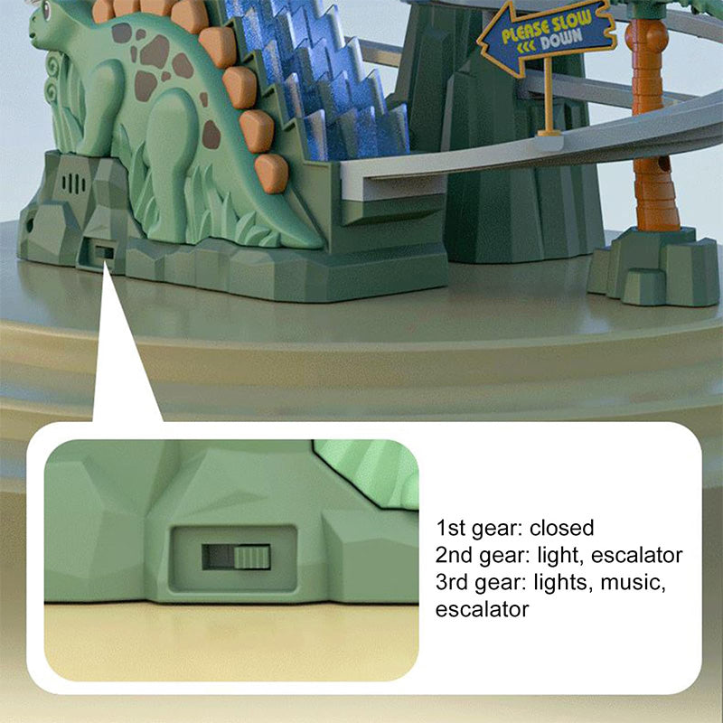 Elektrische Doppelspur-Dinosaurier-Rutsche – Interaktiver Spielspaß mit Spurwechseln und Lichteffekten