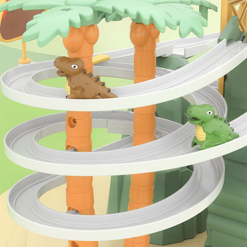Elektrische Doppelspur-Dinosaurier-Rutsche – Interaktiver Spielspaß mit Spurwechseln und Lichteffekten