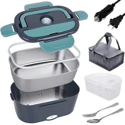 🔥 50 % Rabatt – Tragbare Heiz-Lunchbox mit Edelstahl-Einsatz – doppelte Spannung (12 V/220 V), trockene Erwärmung ohne Wasser – ideal für Auto, Büro & Reisen 🍱