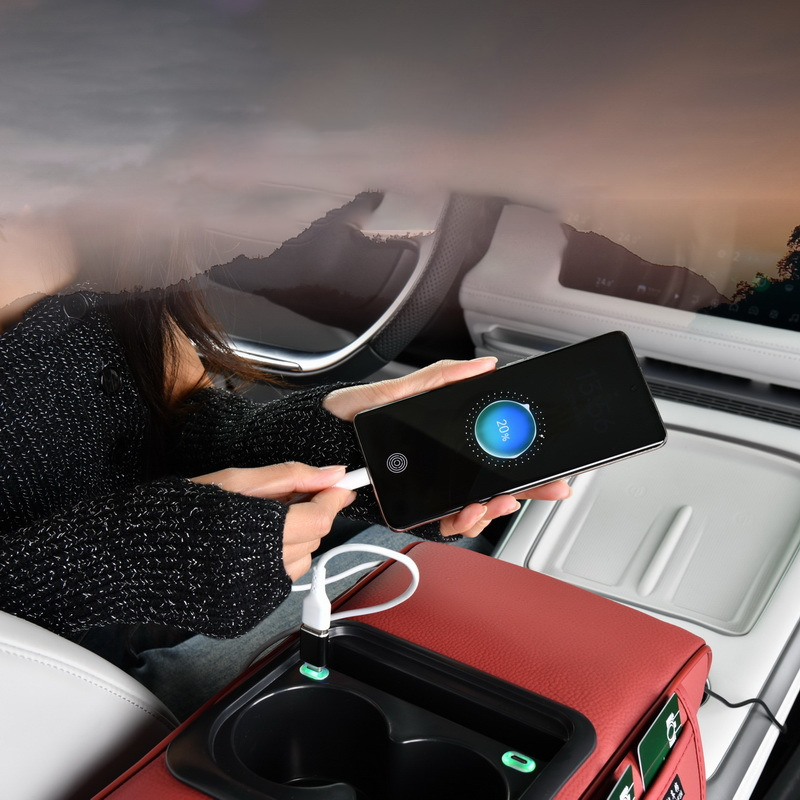 🚗 Mittelkonsole-Organizer mit Handyhalterung & USB-Ladefunktion – multifunktionaler Getränkehalter & Ablage für Auto