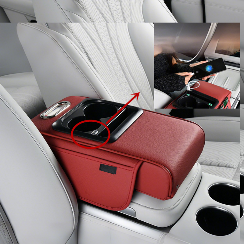 🚗 Mittelkonsole-Organizer mit Handyhalterung & USB-Ladefunktion – multifunktionaler Getränkehalter & Ablage für Auto