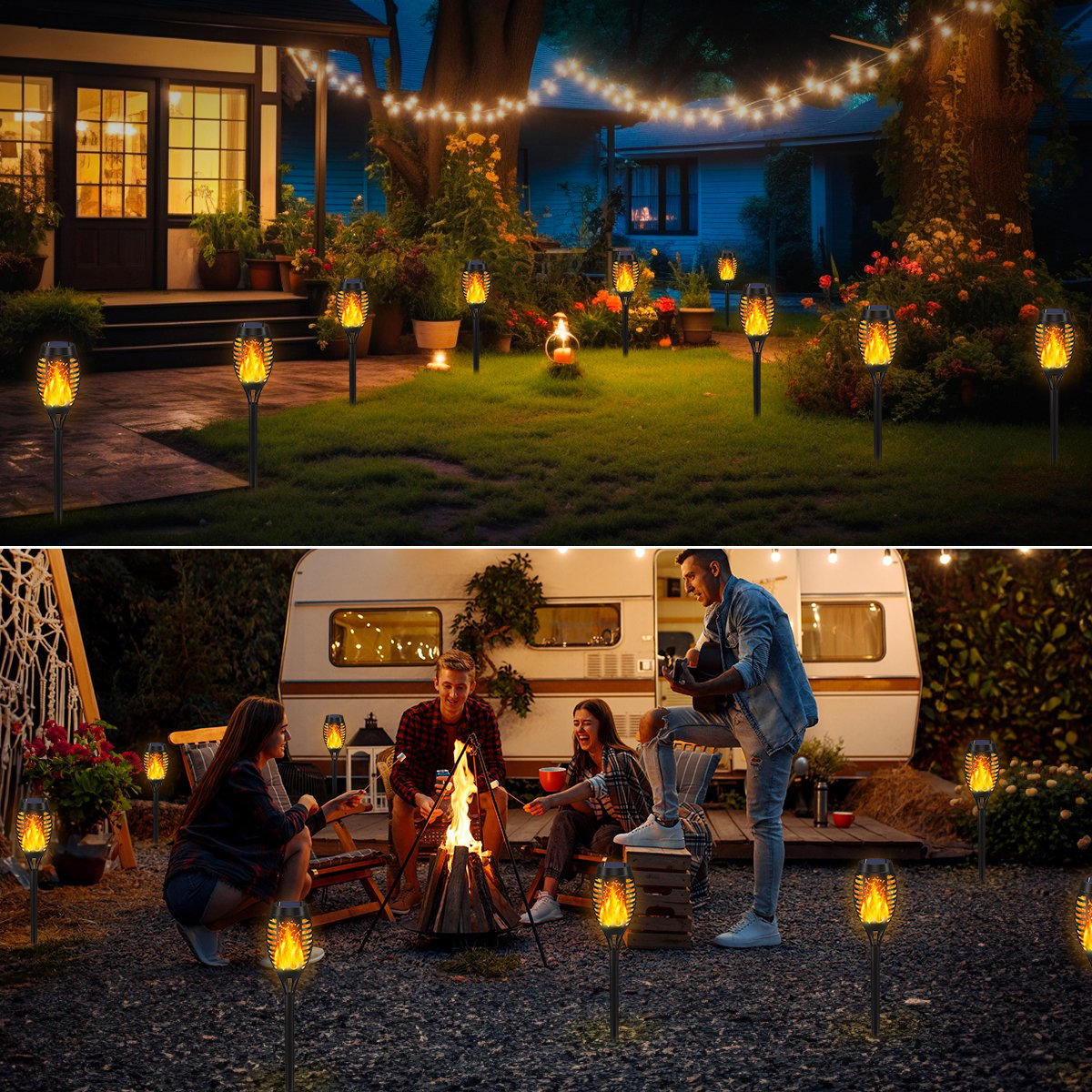 96 LED Solar-Gartenlampe – Feuerfackel-Design mit Bewegungssensor für Garten & Terrasse 🌞🏡
