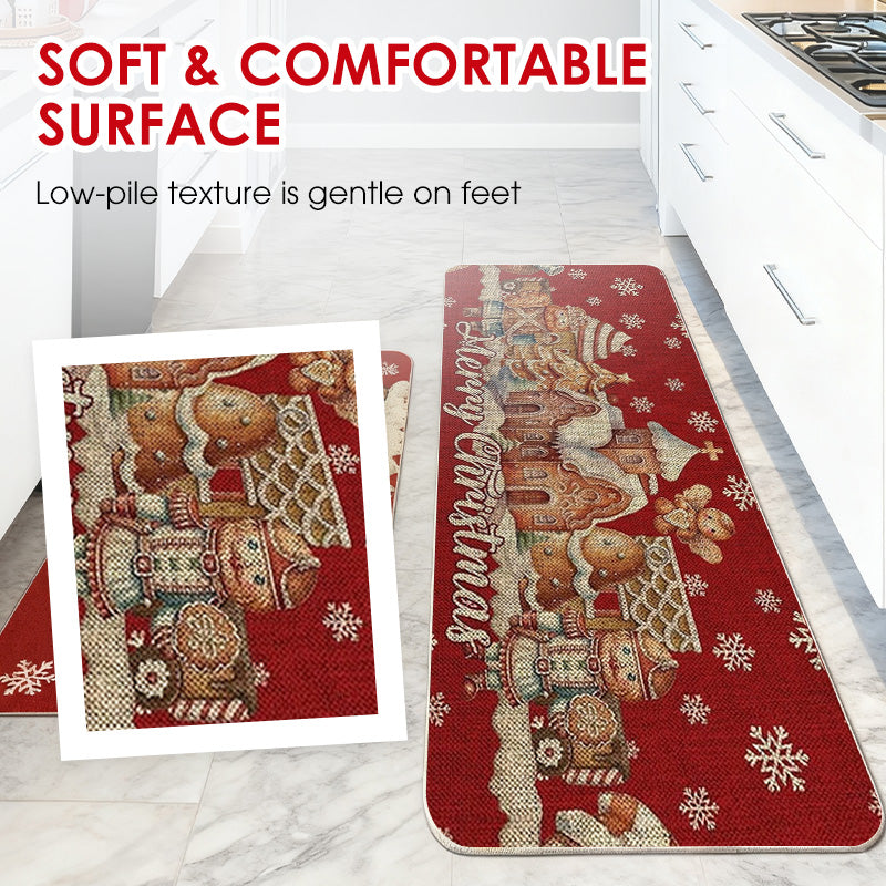 🎄✨Weihnachts-Küchenmatte für gemütliche Festtage - Rutschfest, leicht zu reinigen mit weihnachtlichen Dekormotiven