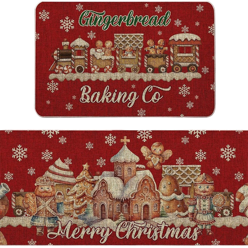 🎄✨Weihnachts-Küchenmatte für gemütliche Festtage - Rutschfest, leicht zu reinigen mit weihnachtlichen Dekormotiven