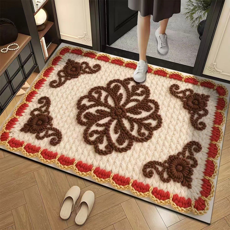 🌲Weihnachtsdeal: 3D-Floral-Garn Bodenmatte - Saugstark & Rutschfest