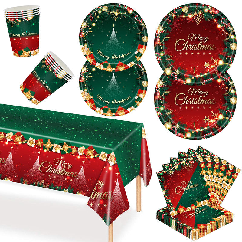 🔥Solange der Vorrat reicht 40 % Rabatt!🎉Weihnachts-Einweggeschirrset aus Papier für 16 Gäste