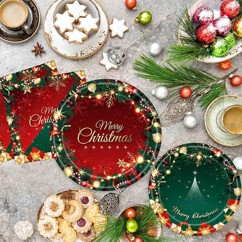 🔥Solange der Vorrat reicht 40 % Rabatt!🎉Weihnachts-Einweggeschirrset aus Papier für 16 Gäste