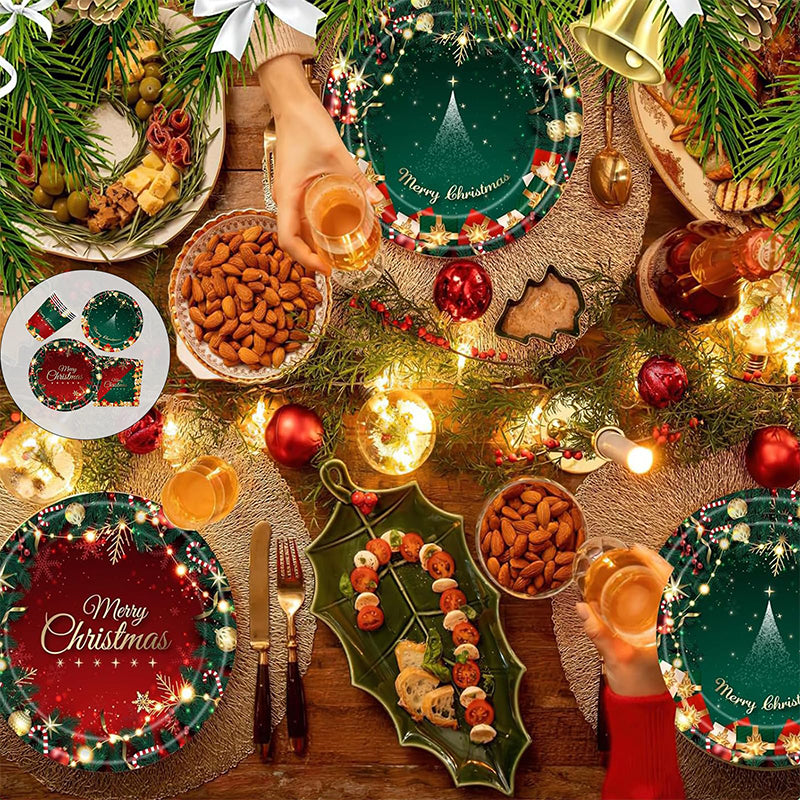 🔥Solange der Vorrat reicht 40 % Rabatt!🎉Weihnachts-Einweggeschirrset aus Papier für 16 Gäste