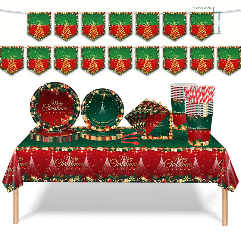 🔥Solange der Vorrat reicht 40 % Rabatt!🎉Weihnachts-Einweggeschirrset aus Papier für 16 Gäste