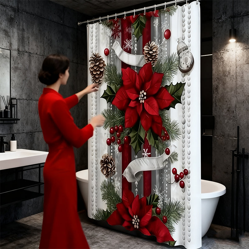 🎄Weihnachten 50% Rabatt 🎉Weihnachtsroter Druck Feiertags-Duschvorhang