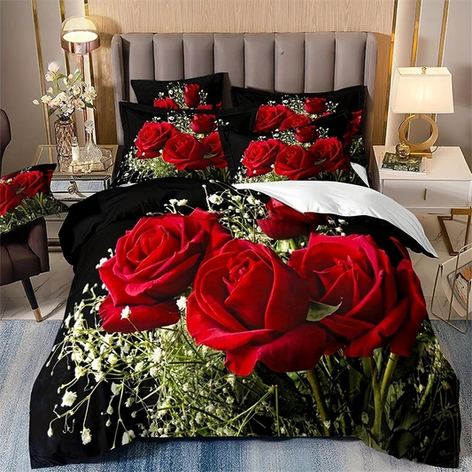 🔥Black-Friday-Mega-Angebot – 50 % Rabatt!🔥Romantisches Roter Rosen Bettwäsche-Set