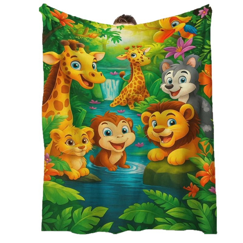✨🎅Weihnachtsangebote – Nur für kurze Zeit!⏰Kuschelige Flanell­decke mit Cartoon-Dschungelmotiv