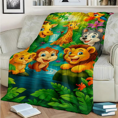 ✨🎅Weihnachtsangebote – Nur für kurze Zeit!⏰Kuschelige Flanell­decke mit Cartoon-Dschungelmotiv