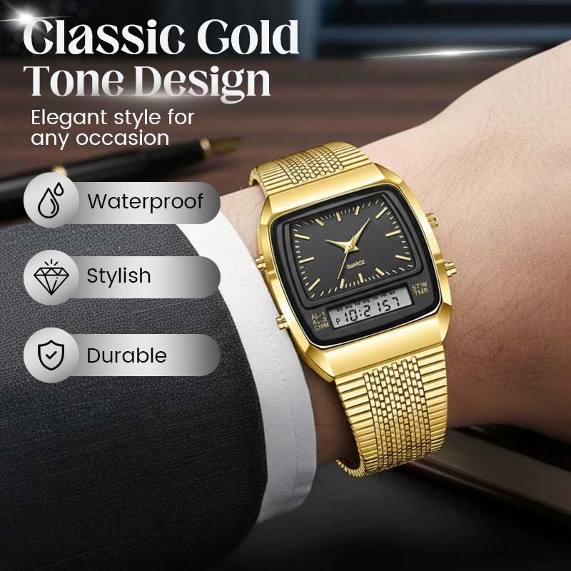 Herren Multifunktionsuhr mit Dual-Display – Quarz & Digital, Edelstahlarmband, wasserdicht ⌚💧