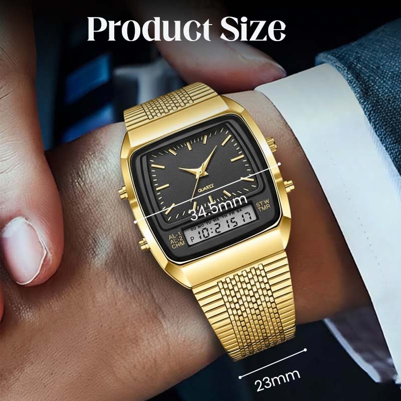 Herren Multifunktionsuhr mit Dual-Display – Quarz & Digital, Edelstahlarmband, wasserdicht ⌚💧