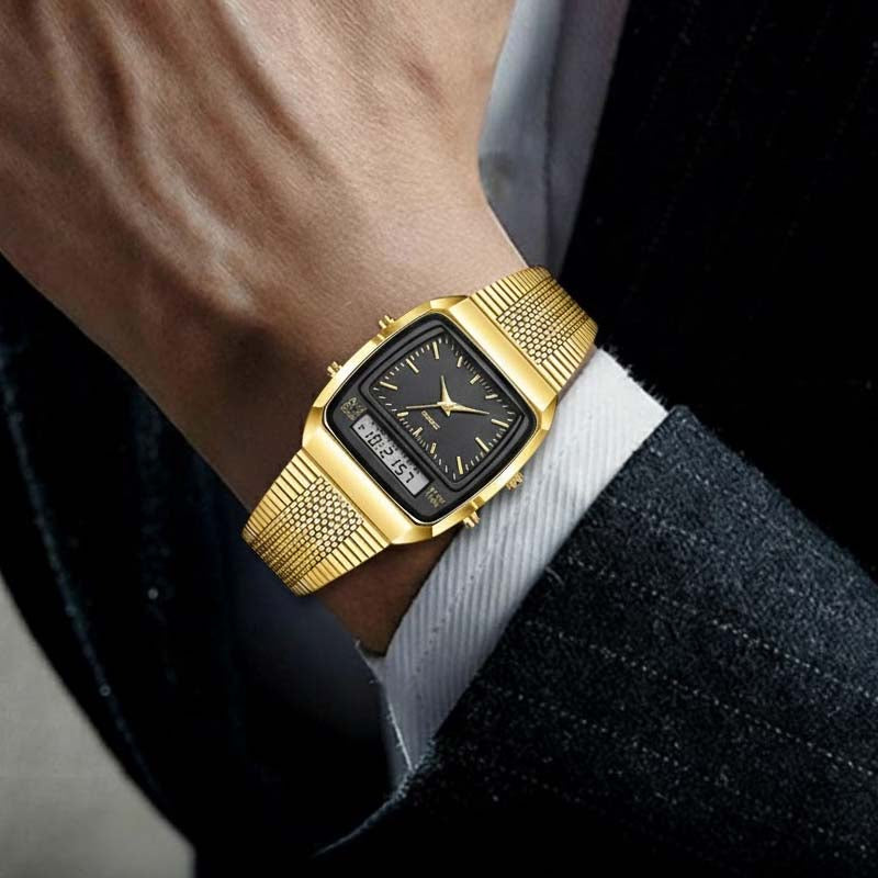 Herren Multifunktionsuhr mit Dual-Display – Quarz & Digital, Edelstahlarmband, wasserdicht ⌚💧