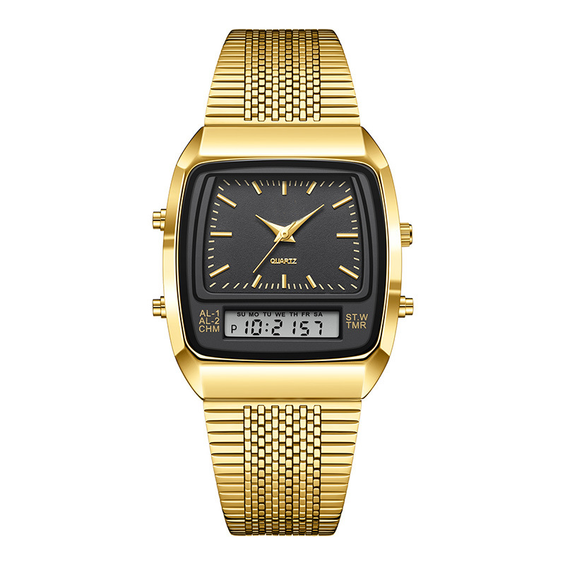 Herren Multifunktionsuhr mit Dual-Display – Quarz & Digital, Edelstahlarmband, wasserdicht ⌚💧