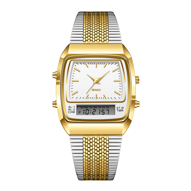 Herren Multifunktionsuhr mit Dual-Display – Quarz & Digital, Edelstahlarmband, wasserdicht ⌚💧