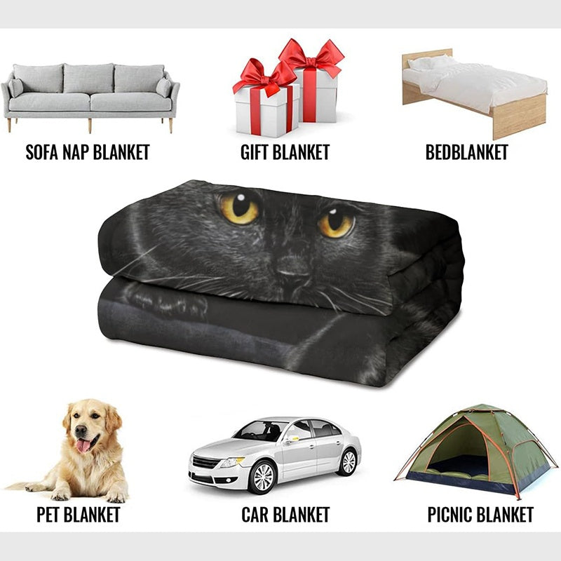 ✨🎅Weihnachtsangebote – Nur für kurze Zeit!⏰Verstärkte Ultra-Warme Bettdecke mit Schwarz Katze Motiv für die Bettkante