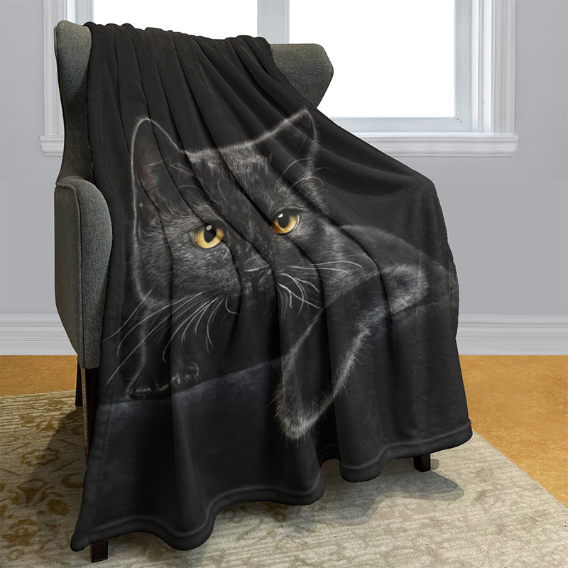 ✨🎅Weihnachtsangebote – Nur für kurze Zeit!⏰Verstärkte Ultra-Warme Bettdecke mit Schwarz Katze Motiv für die Bettkante