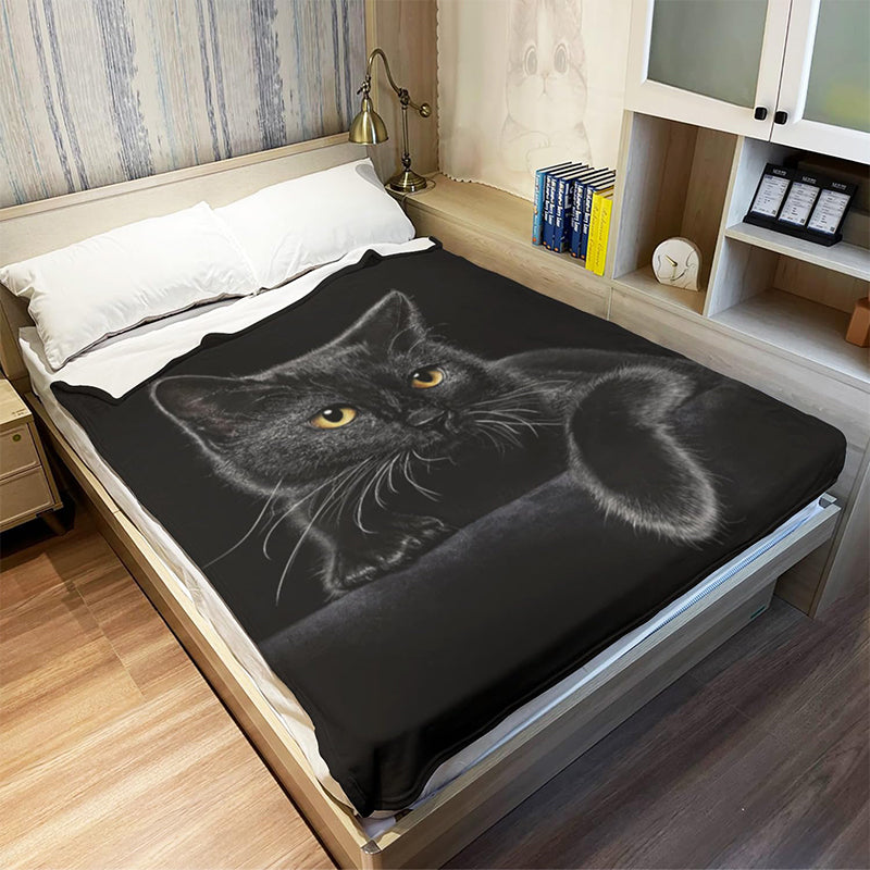 ✨🎅Weihnachtsangebote – Nur für kurze Zeit!⏰Verstärkte Ultra-Warme Bettdecke mit Schwarz Katze Motiv für die Bettkante