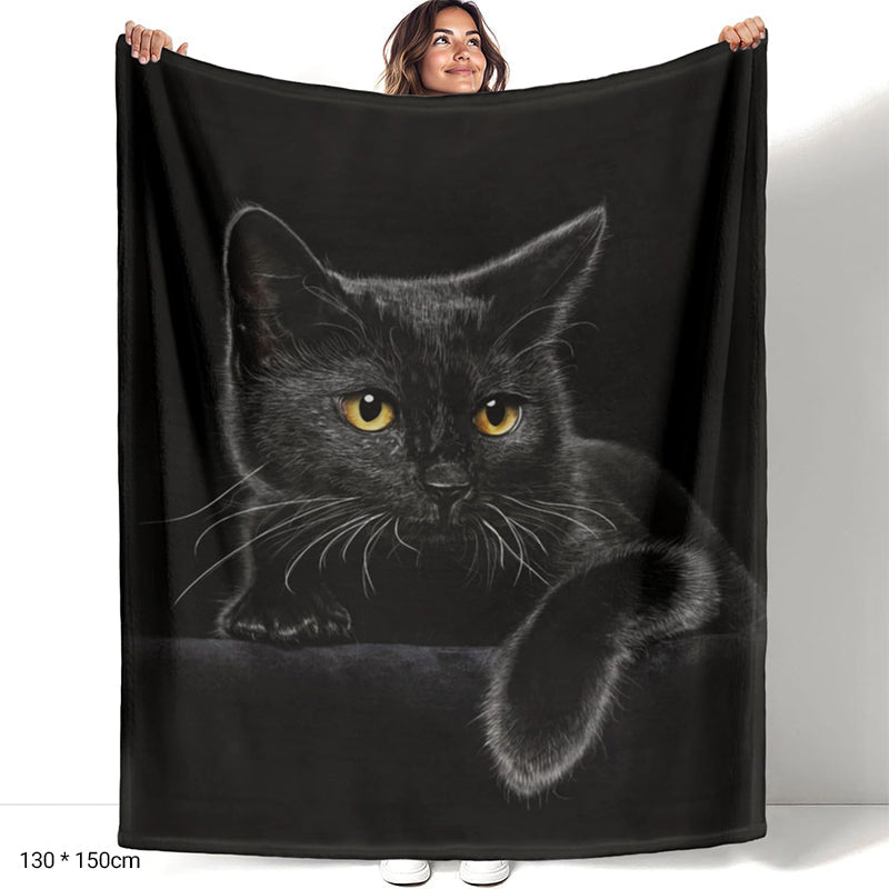✨🎅Weihnachtsangebote – Nur für kurze Zeit!⏰Verstärkte Ultra-Warme Bettdecke mit Schwarz Katze Motiv für die Bettkante